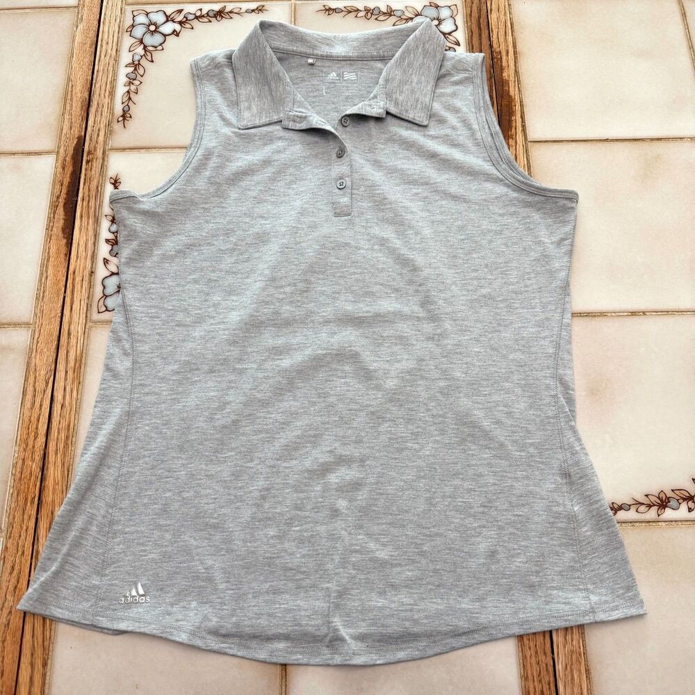 Adidas Light Grey Sleeveless Polo Shirt Active Workout Golf Women's Large
